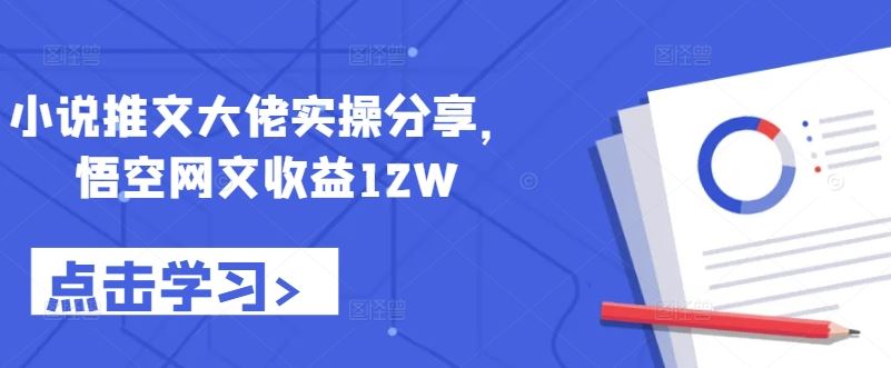 小说推文大佬实操分享，悟空网文收益12W-耐玩网创