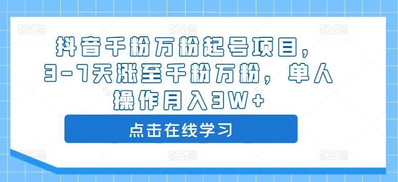 抖音千粉万粉起号项目，3-7天涨至千粉万粉，单人操作月入3W+-耐玩网创