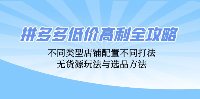 （12897期）拼多多低价高利全攻略：不同类型店铺配置不同打法，无货源玩法与选品方法-耐玩网创