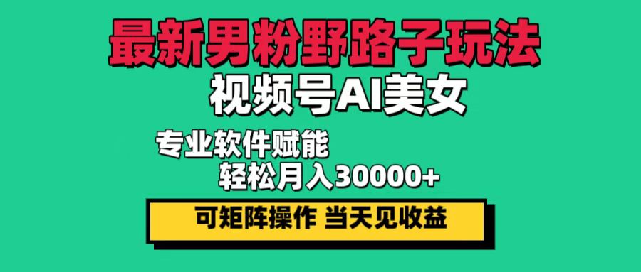 （12909期）最新男粉野路子玩法，视频号AI美女，当天见收益，轻松月入30000＋-耐玩网创