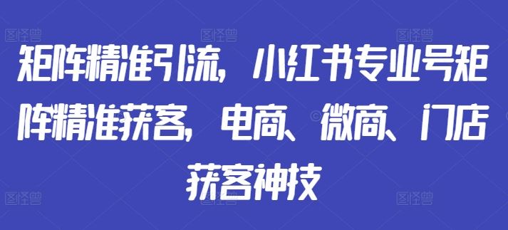 矩阵精准引流，小红书专业号矩阵精准获客，电商、微商、门店获客神技-耐玩网创