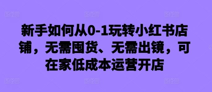新手如何从0-1玩转小红书店铺，无需囤货、无需出镜，可在家低成本运营开店-耐玩网创
