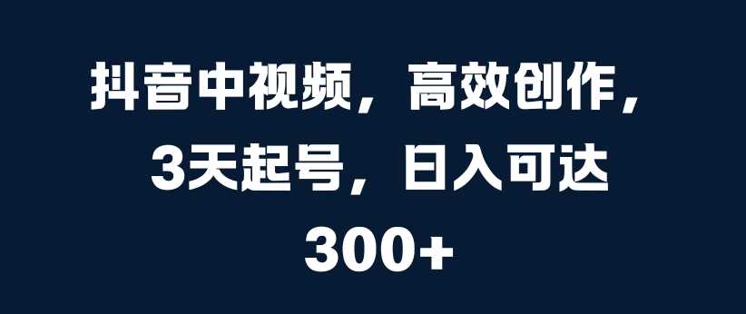 抖音中视频，高效创作，3天起号，日入可达3张【揭秘】-耐玩网创