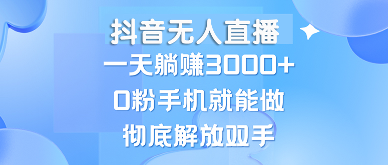 （13038期）抖音无人直播，一天躺赚3000+，0粉手机就能做，新手小白均可操作-耐玩网创