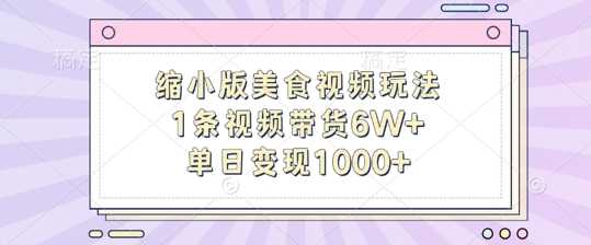 缩小版美食视频玩法，1条视频带货6W+，单日变现1k-耐玩网创