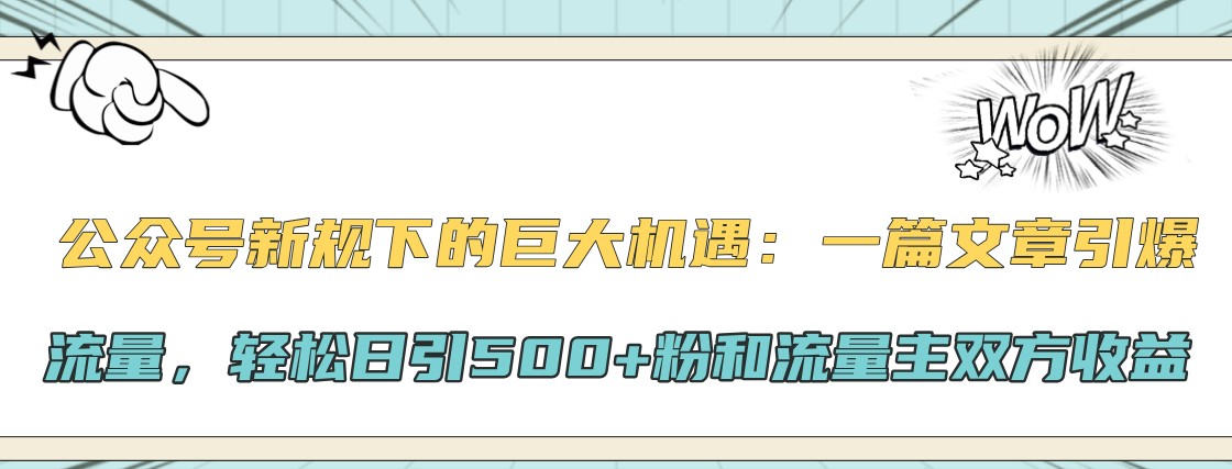 公众号新规下的巨大机遇：一篇文章引爆流量，轻松日引500+粉和流量主双方收益-耐玩网创