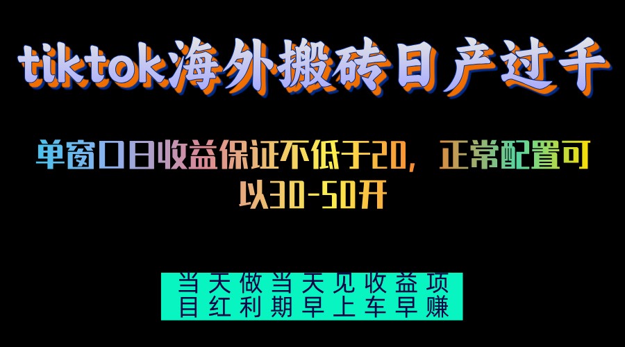 （13079期）tiktok海外搬砖项目单机日产过千当天做当天见收益-耐玩网创