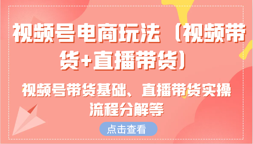 视频号电商玩法（视频带货+直播带货）含视频号带货基础、直播带货实操流程分解等-耐玩网创