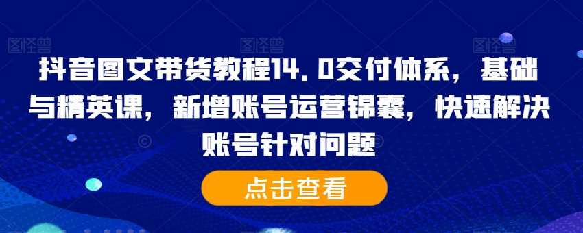 抖音图文带货教程14.0交付体系，基础与精英课，新增账号运营锦囊，快速解决账号针对问题-耐玩网创