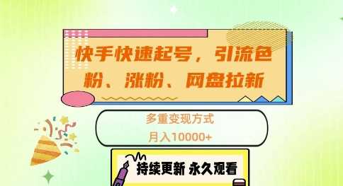 快手快速起号，引流s粉、涨粉、网盘拉新多重变现方式，月入1w【揭秘】-耐玩网创