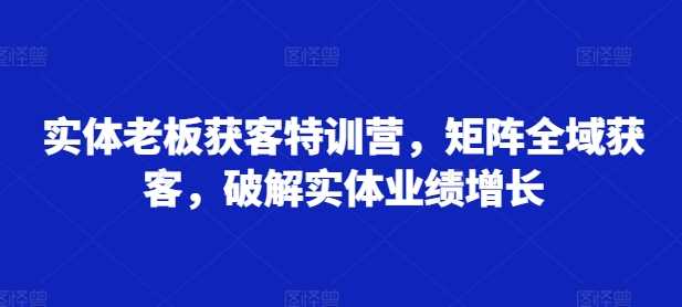实体老板获客特训营，矩阵全域获客，破解实体业绩增长-耐玩网创