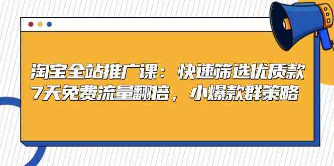 淘宝全站推广课：快速筛选优质款，7天免费流量翻倍，小爆款群策略-耐玩网创