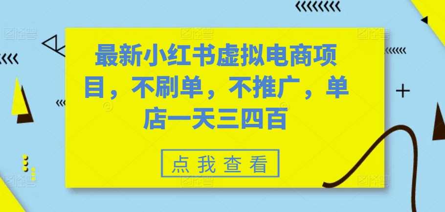 最新小红书虚拟电商项目，不刷单，不推广，单店一天三四百-耐玩网创
