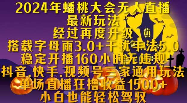 2024年蟠桃大会无人直播最新玩法，稳定开播160小时无违规，抖音、快手、视频号三家通用玩法【揭秘】-耐玩网创