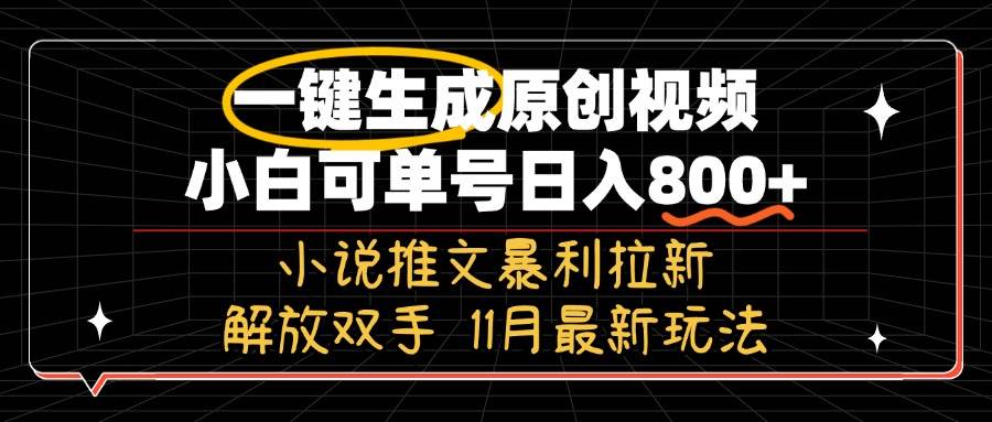 （13215期）11月最新玩法小说推文暴利拉新，一键生成原创视频，小白可单号日入800+…-耐玩网创