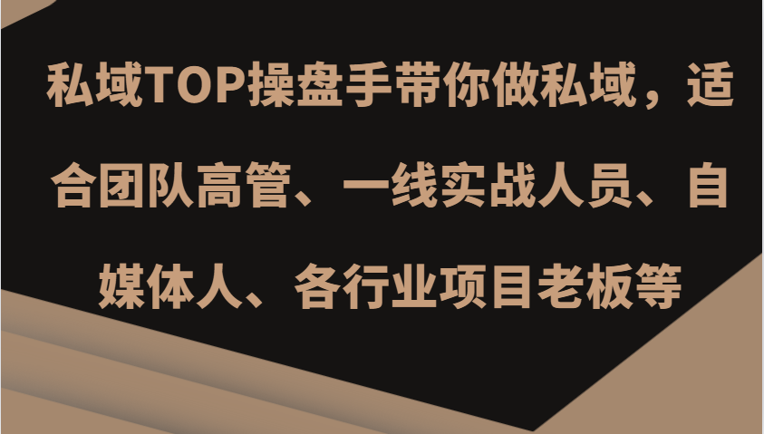 私域TOP操盘手带你做私域，适合团队高管、一线实战人员、自媒体人、各行业项目老板等-耐玩网创