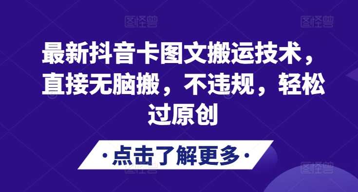 最新抖音卡图文搬运技术，直接无脑搬，不违规，轻松过原创-耐玩网创