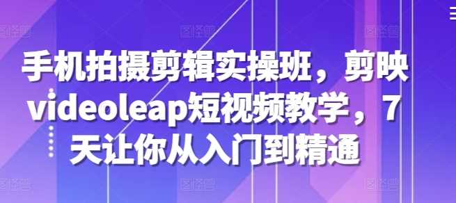 手机拍摄剪辑实操班，剪映videoleap短视频教学，7天让你从入门到精通-耐玩网创
