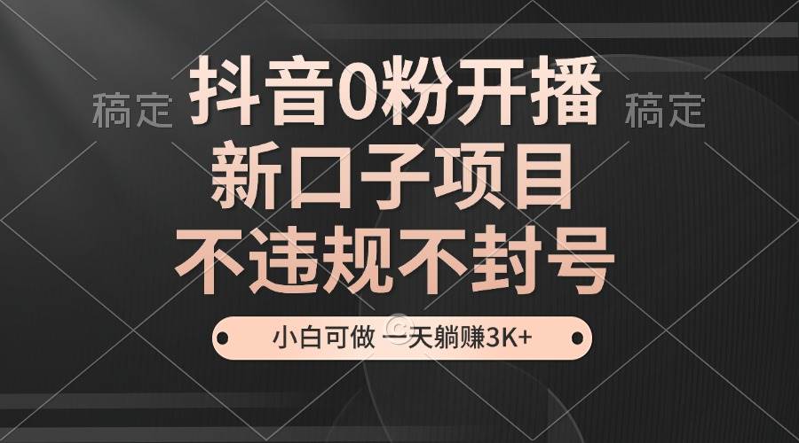 （13301期）抖音0粉开播，新口子项目，不违规不封号，小白可做，一天躺赚3K+-耐玩网创