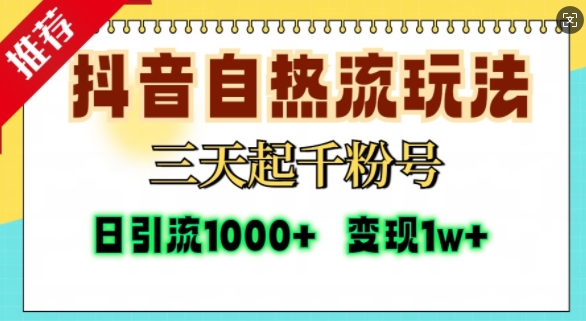 抖音自热流打法，三天起千粉号，单视频十万播放量，日引精准粉1000+-耐玩网创