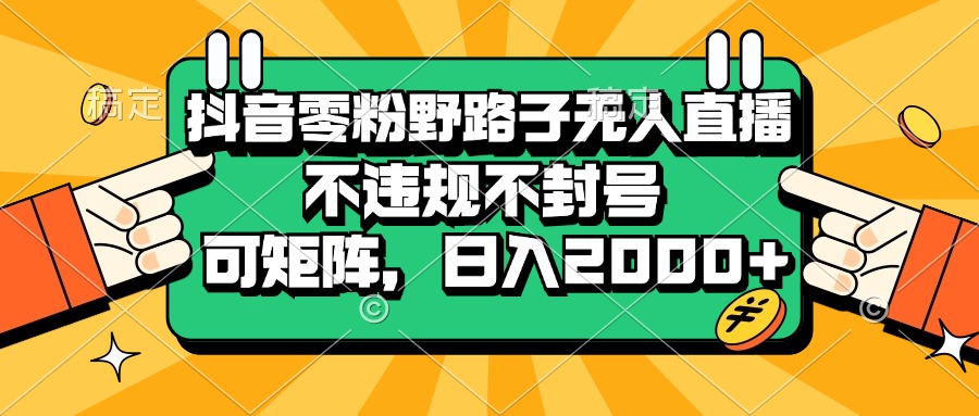 （13336期）抖音零粉野路子无人直播，不违规不封号，可矩阵，日入2000+-耐玩网创