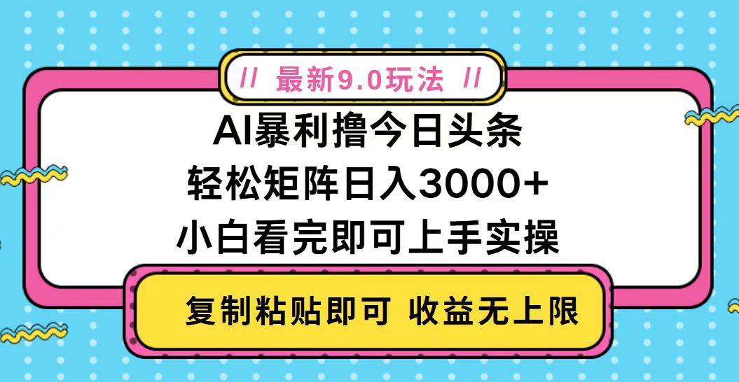 （13363期）今日头条最新9.0玩法，轻松矩阵日入2000+-耐玩网创
