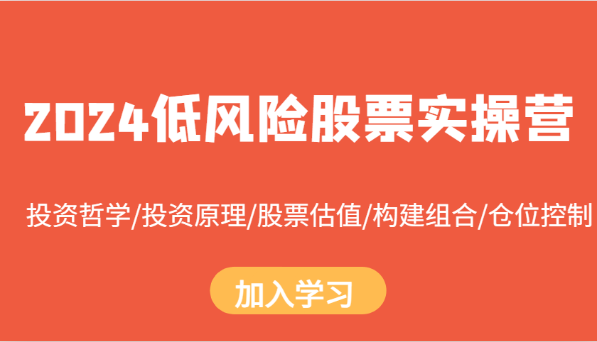 2024低风险股票实操营：投资哲学/投资原理/股票估值/构建组合/仓位控制-耐玩网创