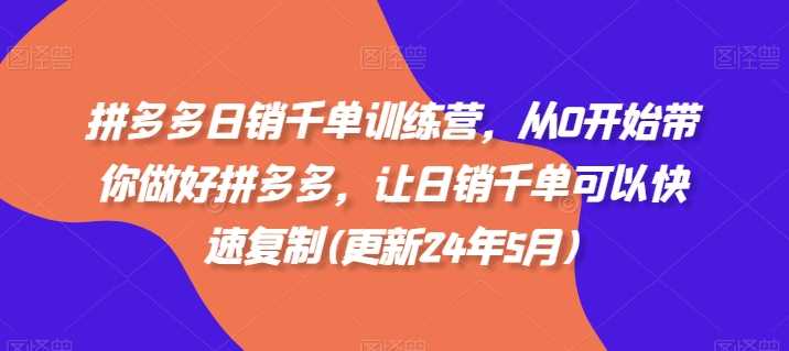 拼多多日销千单训练营，从0开始带你做好拼多多，让日销千单可以快速复制(更新24年11月)-耐玩网创