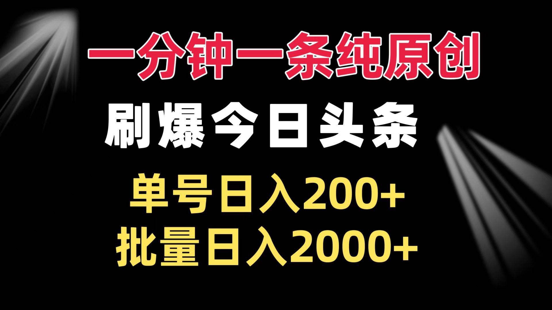 （13495期）一分钟一条纯原创  刷爆今日头条 单号日入200+ 批量日入2000+-耐玩网创