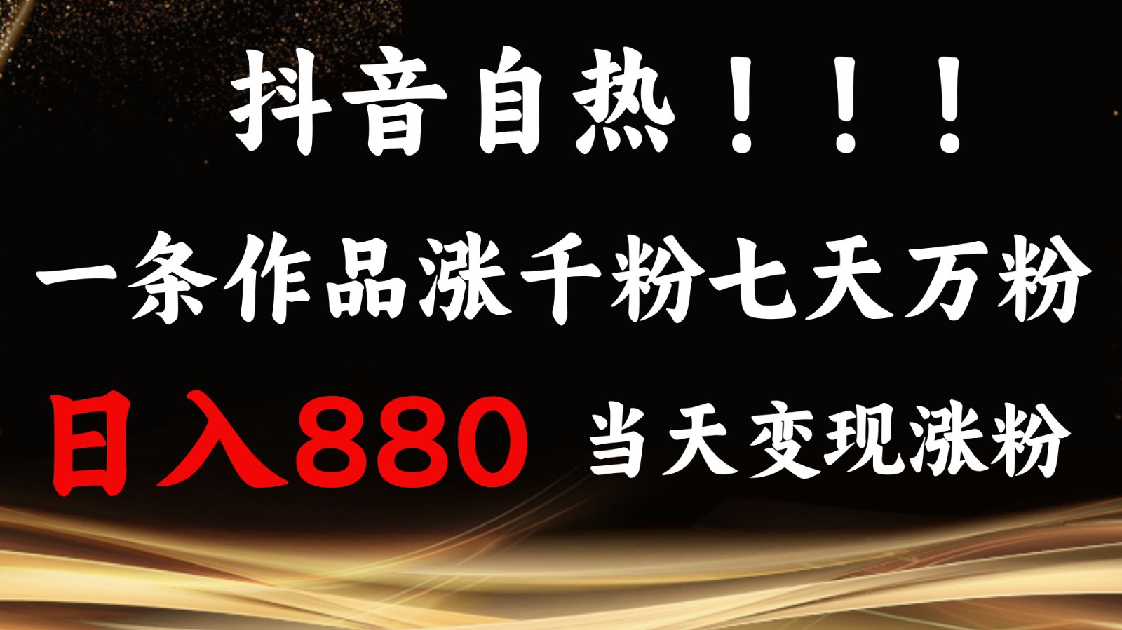 抖音小红书自热，一条作品1000粉，7天万粉，单日变现880收益-耐玩网创