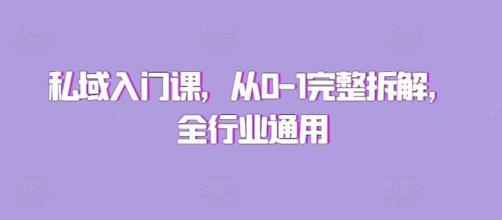 私域入门课，从0-1完整拆解，全行业通用-耐玩网创