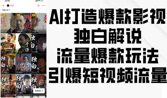 AI打造爆款影视独白解说，流量爆款玩法，引爆短视频流量-耐玩网创