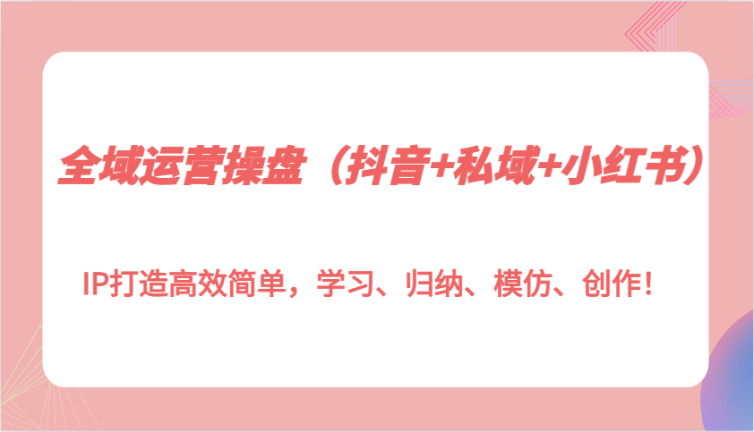 全域运营操盘（抖音+私域+小红书）IP打造高效简单，学习、归纳、模仿、创作！-耐玩网创