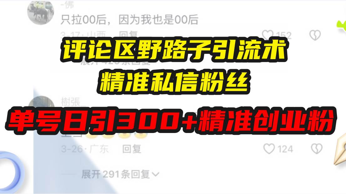 （13676期）评论区野路子引流术，精准私信粉丝，单号日引流300+精准创业粉-耐玩网创