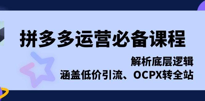 （13700期）拼多多运营必备课程，解析底层逻辑，涵盖低价引流、OCPX转全站-耐玩网创
