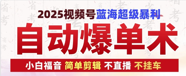 2025视频号蓝海超级暴利自动爆单术1.0 ，小白褔音 简单剪辑 不直播 不挂车-耐玩网创