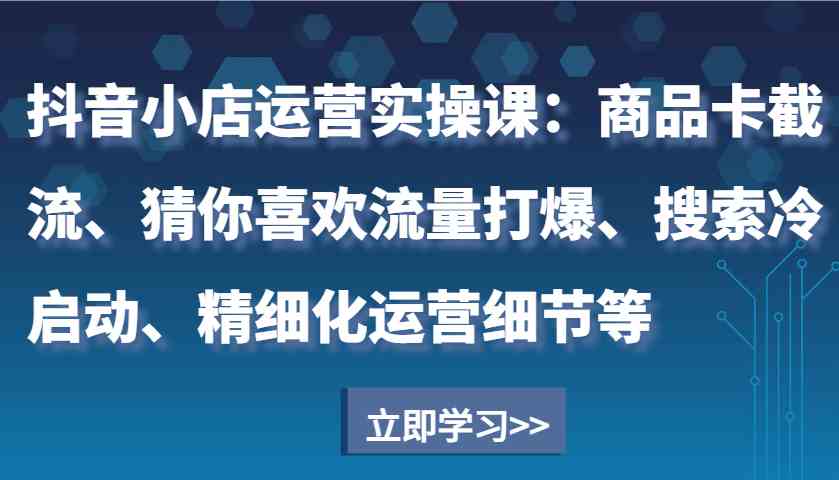 抖音小店运营实操课：商品卡截流、猜你喜欢流量打爆、搜索冷启动、精细化运营细节等-耐玩网创