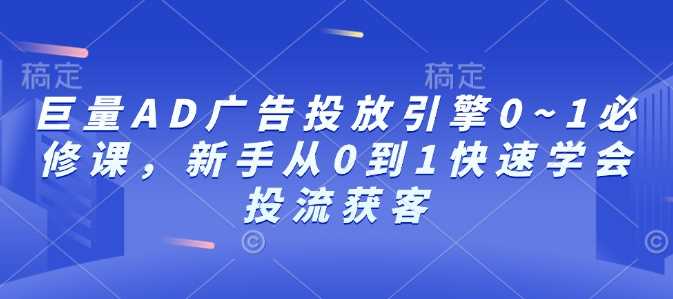 巨量AD广告投放引擎0~1必修课，新手从0到1快速学会投流获客-耐玩网创