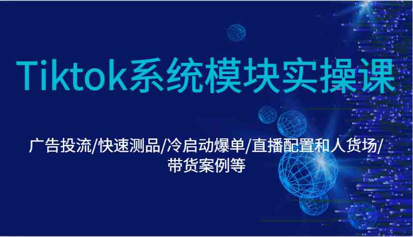 Tiktok系统模块实操课：广告投流/快速测品/冷启动爆单/直播配置和人货场/带货案例等-耐玩网创