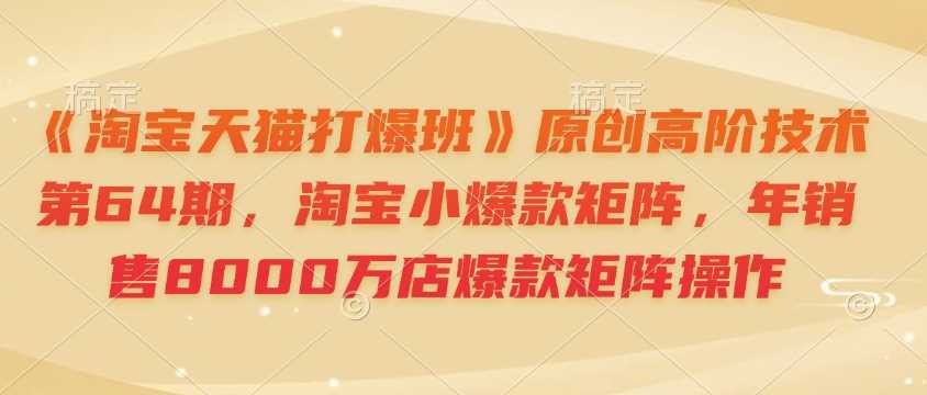《淘宝天猫打爆班》原创高阶技术第64期，淘宝小爆款矩阵，年销售8000万店爆款矩阵操作-耐玩网创
