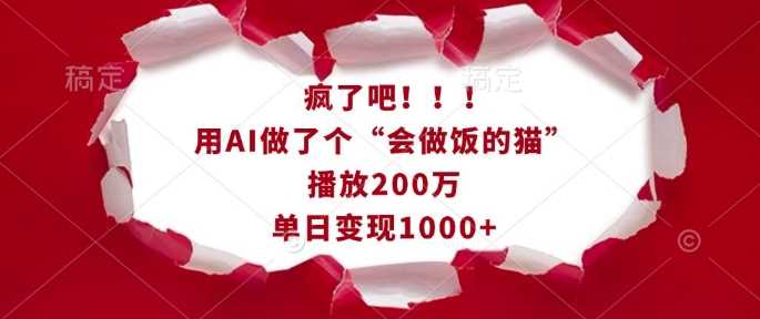 疯了吧！用AI做了个“会做饭的猫”，播放200万，单日变现1k-耐玩网创