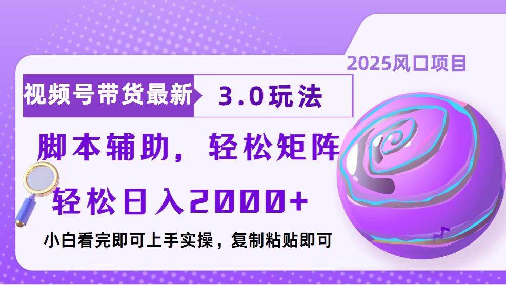（13959期）视频号带货最新3.0玩法，作品制作简单，当天起号，复制粘贴，脚本辅助…-耐玩网创