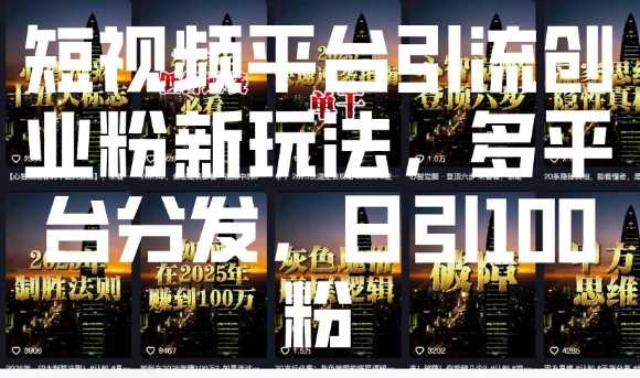 短视频平台引流创业粉新玩法，多平台分发，日引100粉-耐玩网创