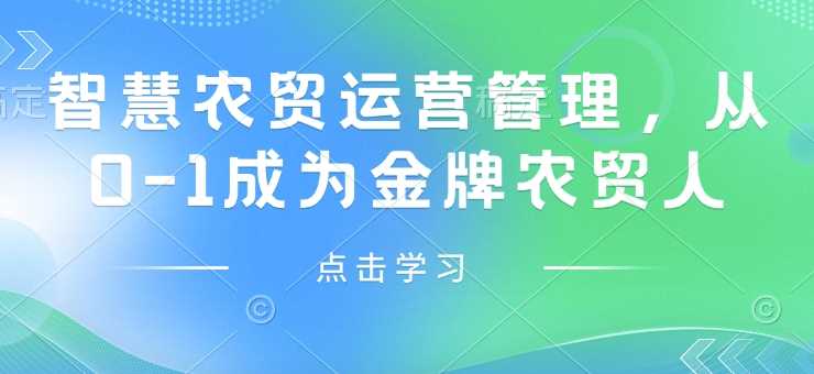智慧农贸运营管理，从0-1成为金牌农贸人-耐玩网创