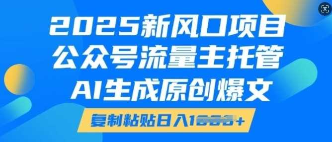 2025新风口项目，公众号流量主托管，AI生成原创爆文，复制粘贴日入多张-耐玩网创