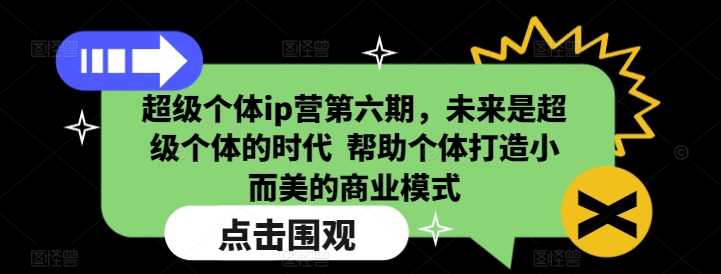 超级个体ip营第六期，未来是超级个体的时代  帮助个体打造小而美的商业模式-耐玩网创