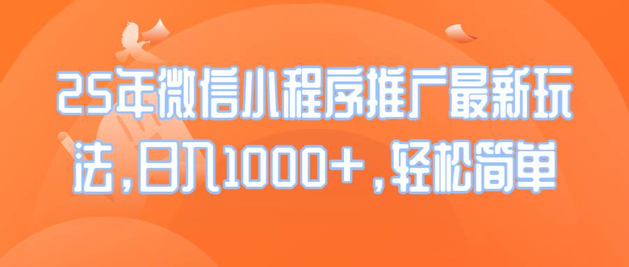 （14032期）25年微信小程序推广最新玩法，日入1000+，轻松简单-耐玩网创