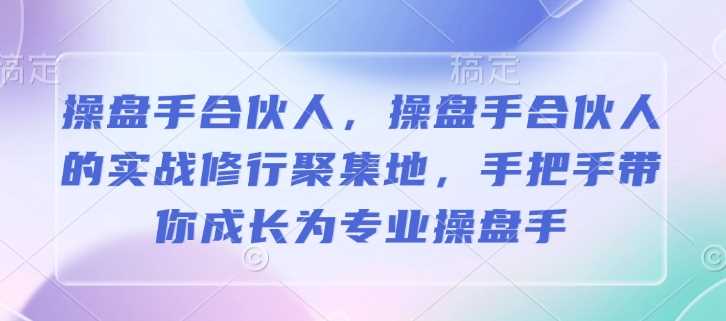 操盘手合伙人，操盘手合伙人的实战修行聚集地，手把手带你成长为专业操盘手-耐玩网创