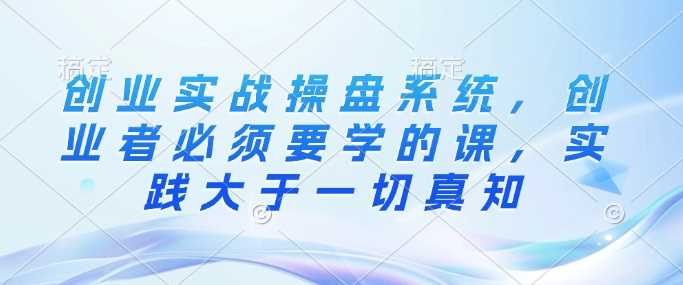 创业实战操盘系统，创业者必须要学的课，实践大于一切真知-耐玩网创
