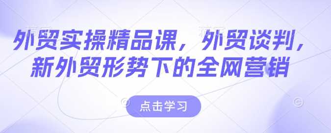 外贸实操精品课，外贸谈判，新外贸形势下的全网营销-耐玩网创